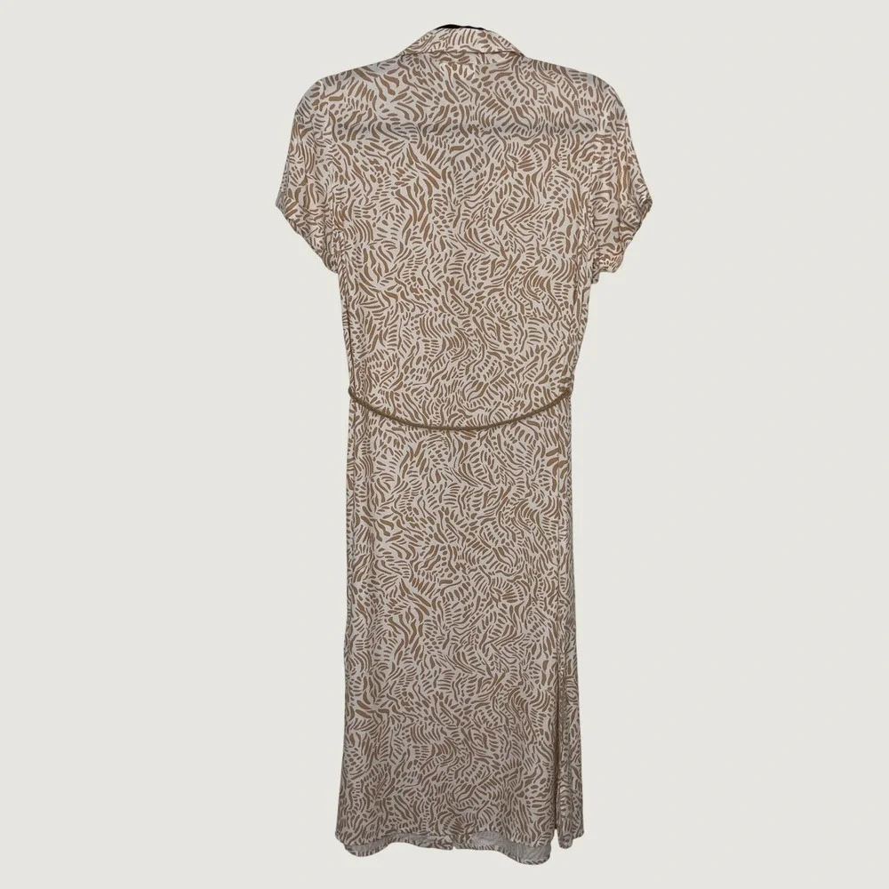 Japna Midi Dress Womens Medium Tan White Short Sleeve Button Front Resortwear - Picture 4 of 7